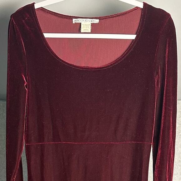 Maggy London L Vintage Long‎ Sleeve Velvet Maxi Cranberry Scoop Neck Whimsigoth - Picture 3 of 8